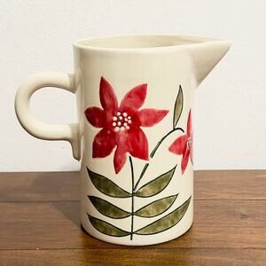 NWT: Terrain - Beige Florals Ceramic Pitcher (50 oz capacity)